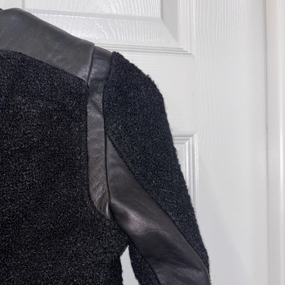 Club Monaco Motorcycle Jacket Womens SZ0 Black Wool Boucle Lambskin Leather Trim - Picture 5 of 11